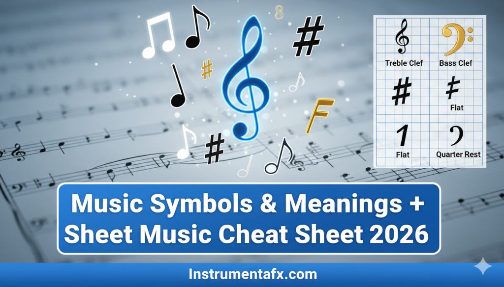 Music Symbols and Meanings + Sheet Music Cheat Sheet 2026