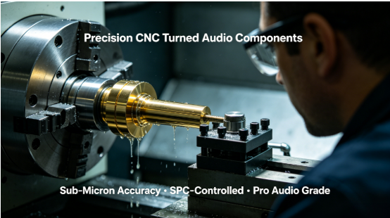 CNC precision lathe machining a high-gloss metal turntable spindle for pro audio equipment
