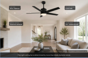 Breezary 30044-GB 60-inch ceiling fan airflow in a large living room